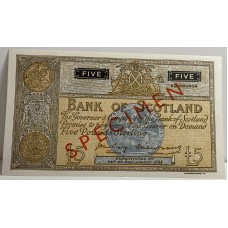 SCOTLAND 1955 . FIVE 5 POUNDS BANKNOTE . SPECIMEN